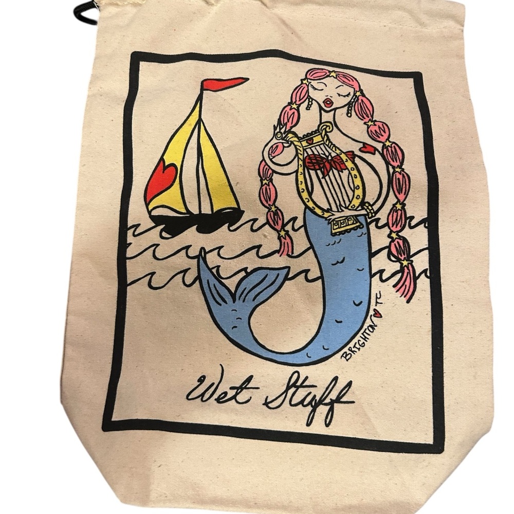 Brighton Mermaid Canvas Drawstring wet Bag 9.75 x12